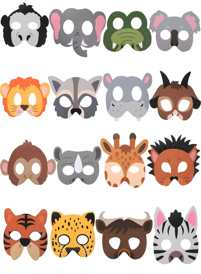 Quilax 16 Pcs Animal Mask, Safari Animal Masks for Kids, Jungle Theme Zoo Animals Cartoon Masks, Animals Theme Birthday Party Decorations, Jungle Party Decorations - Image 1